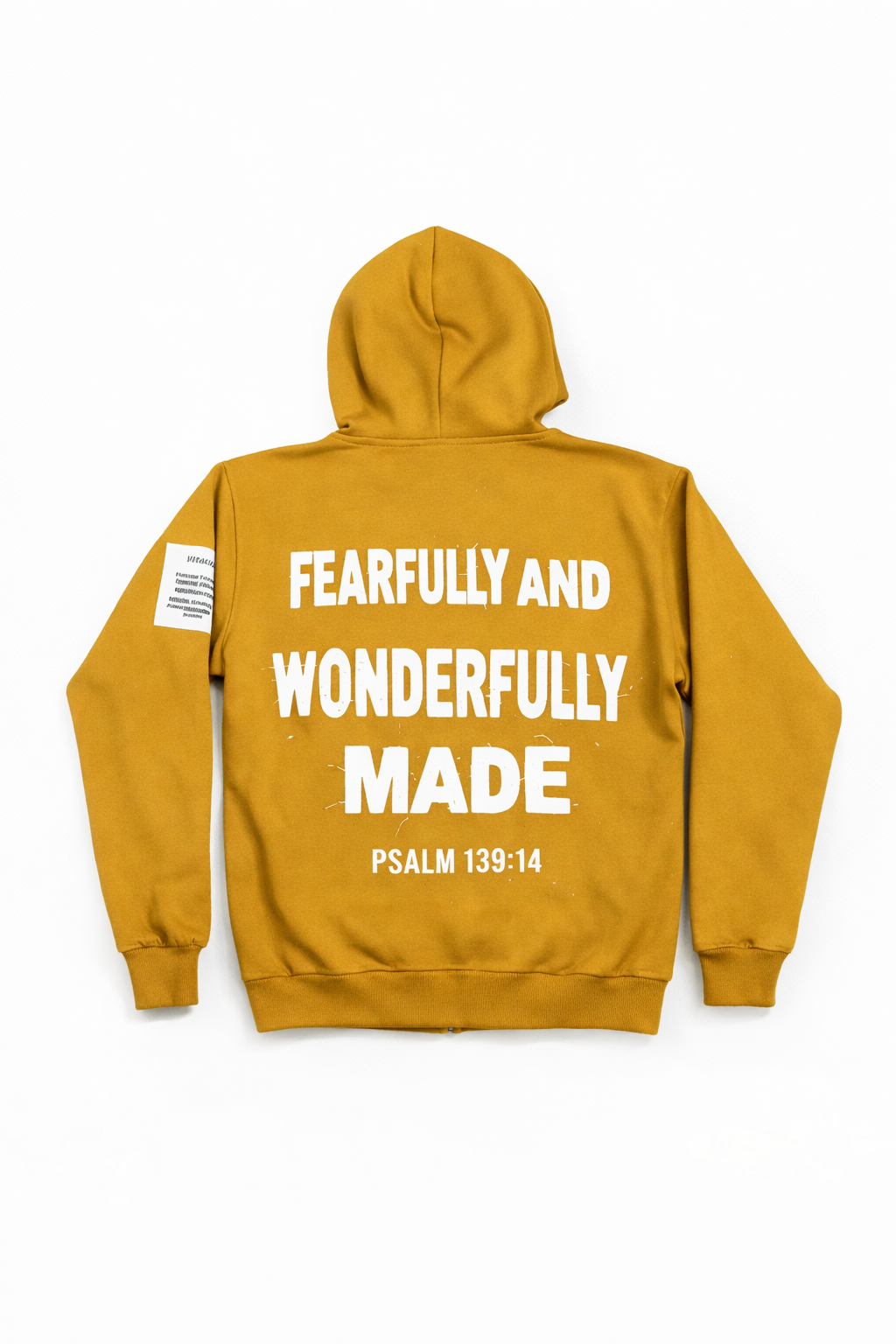 Psalms 139:14 Distressed Zip Hoodie - Mustard