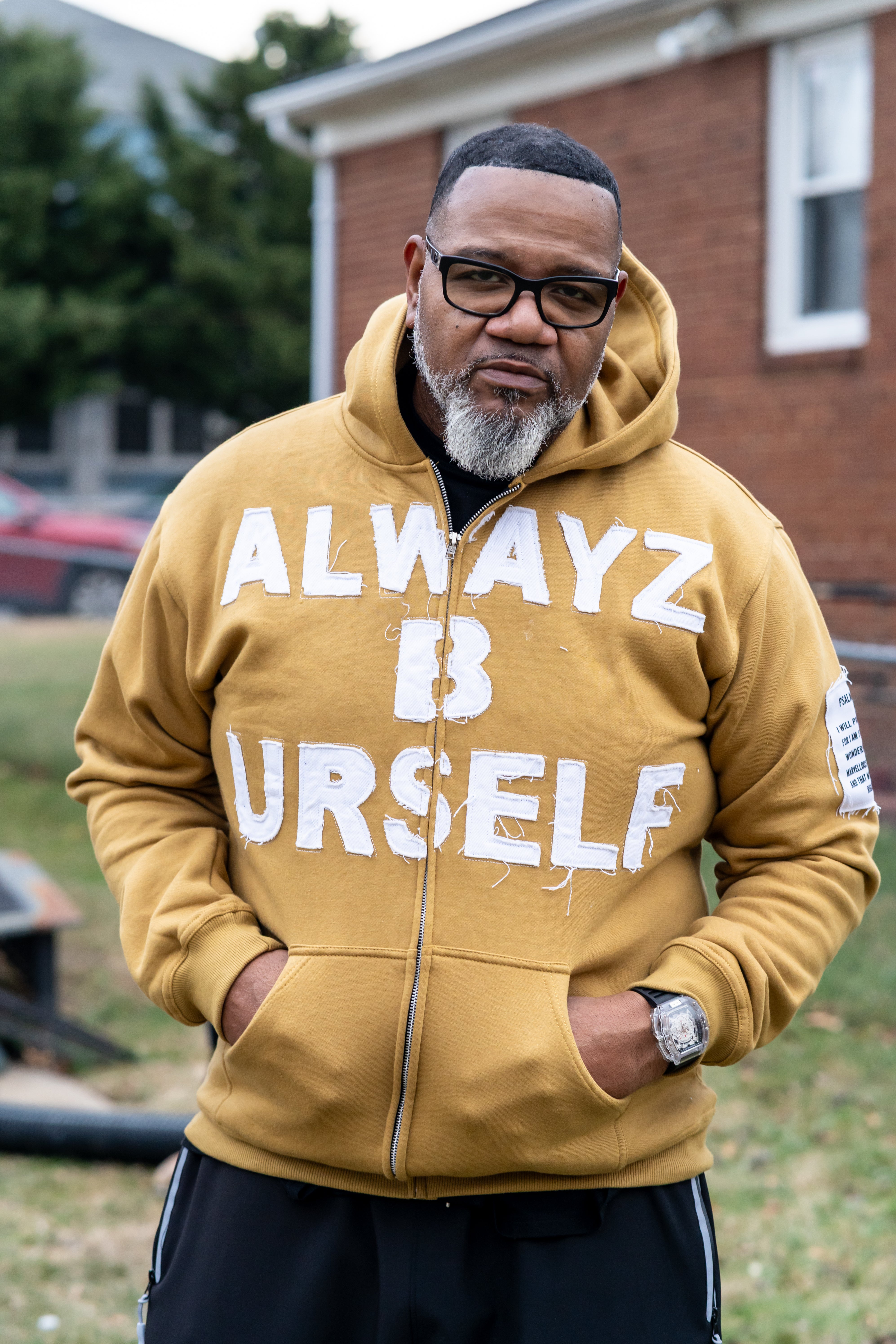Psalms 139:14 Distressed Zip Hoodie - Mustard